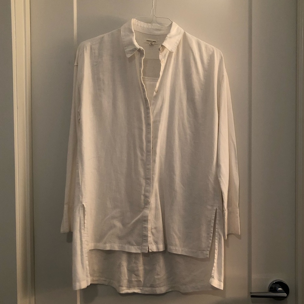 White linen button down shirt
